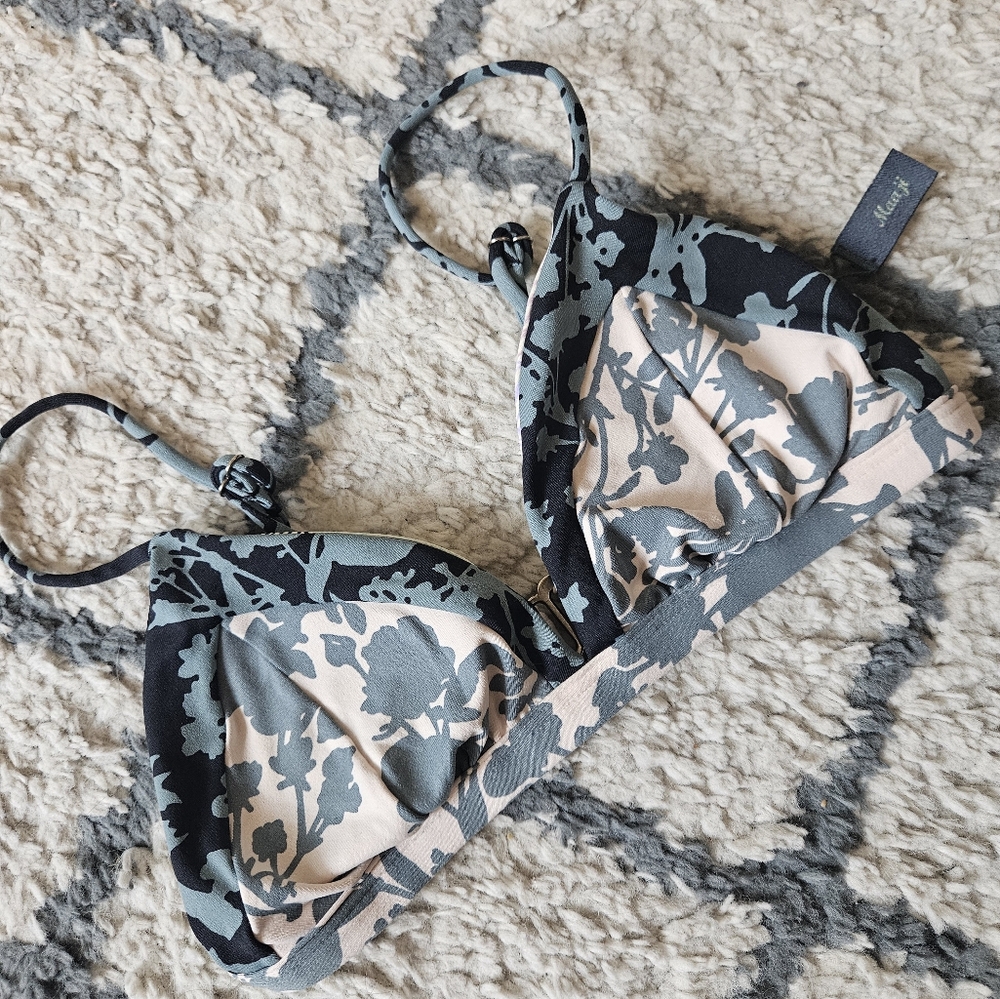 Maaji Pink and Slate Floral Triangle Bikini Top with Adjustable Straps